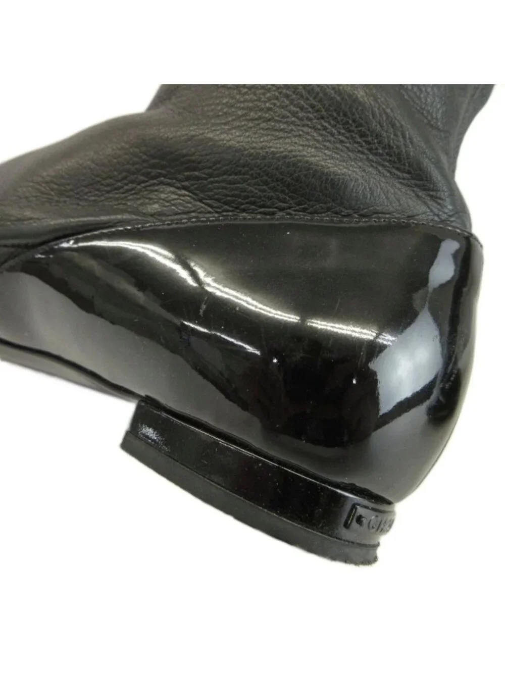 Chanel Long Boots Leather Patent Paneled Round Toe Flat CC Logo